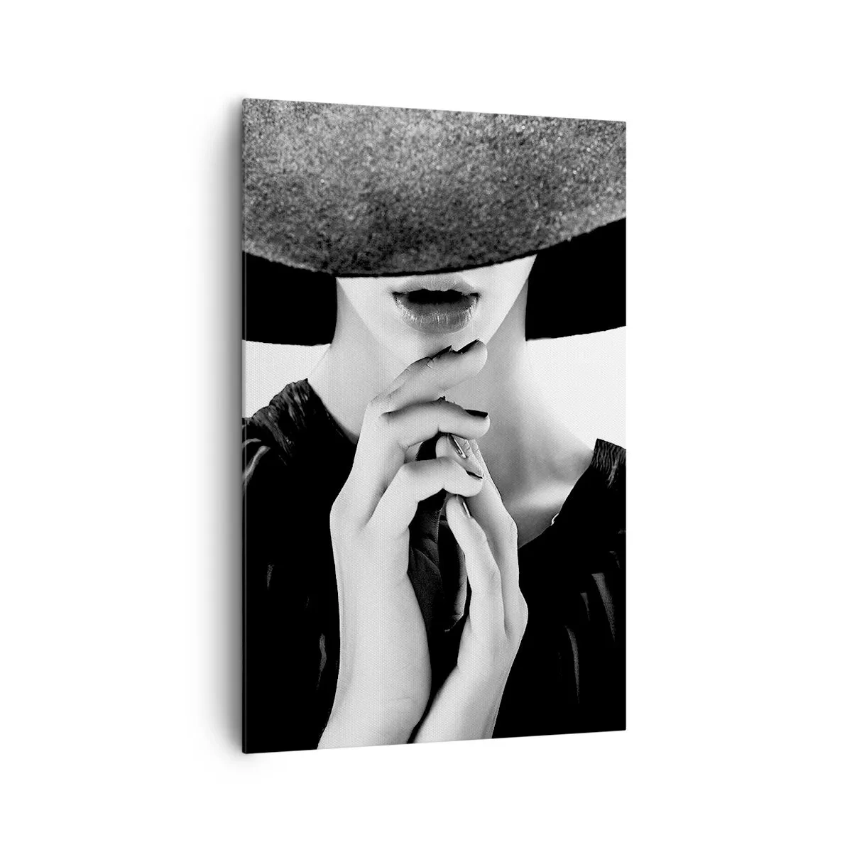 Impression sur toile - Image sur toile - Femme élégante portant un grand chapeau dans des tons de noir et blanc - 80x120cm - Beauté cachée - Décoration murale moderne pour le salon et la chambre ARTTOR