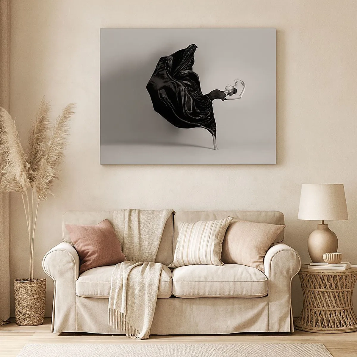 Impression sur toile - Image sur toile - Une danseuse élégante en robe noire en mouvement - 70x50cm - Musique ailées - Décoration murale moderne pour le salon et la chambre ARTTOR