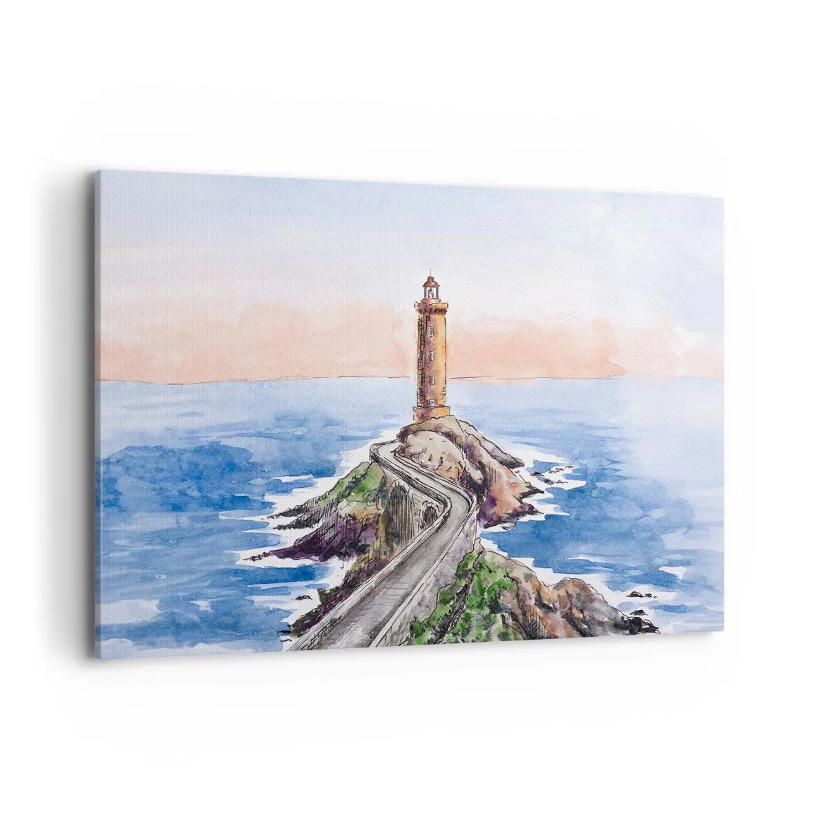 Impression sur toile - Image sur toile - Un phare sur un rivage rocheux - 100x70cm - Face à la mer - Décoration murale moderne pour le salon et la chambre ARTTOR