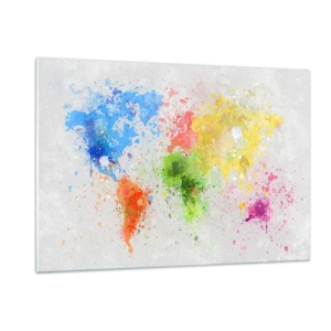 Impression sur verre - Image sur verre - Une carte du monde en éclaboussures de peinture colorées - 120x80cm - Toutes les couleurs du monde - Décoration murale moderne pour le salon et la chambre ARTTOR