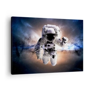Impression sur toile - Image sur toile - Astronaute dans l'espace - 70x50cm - Salutations de l'espace - Décoration murale moderne pour le salon et la chambre ARTTOR