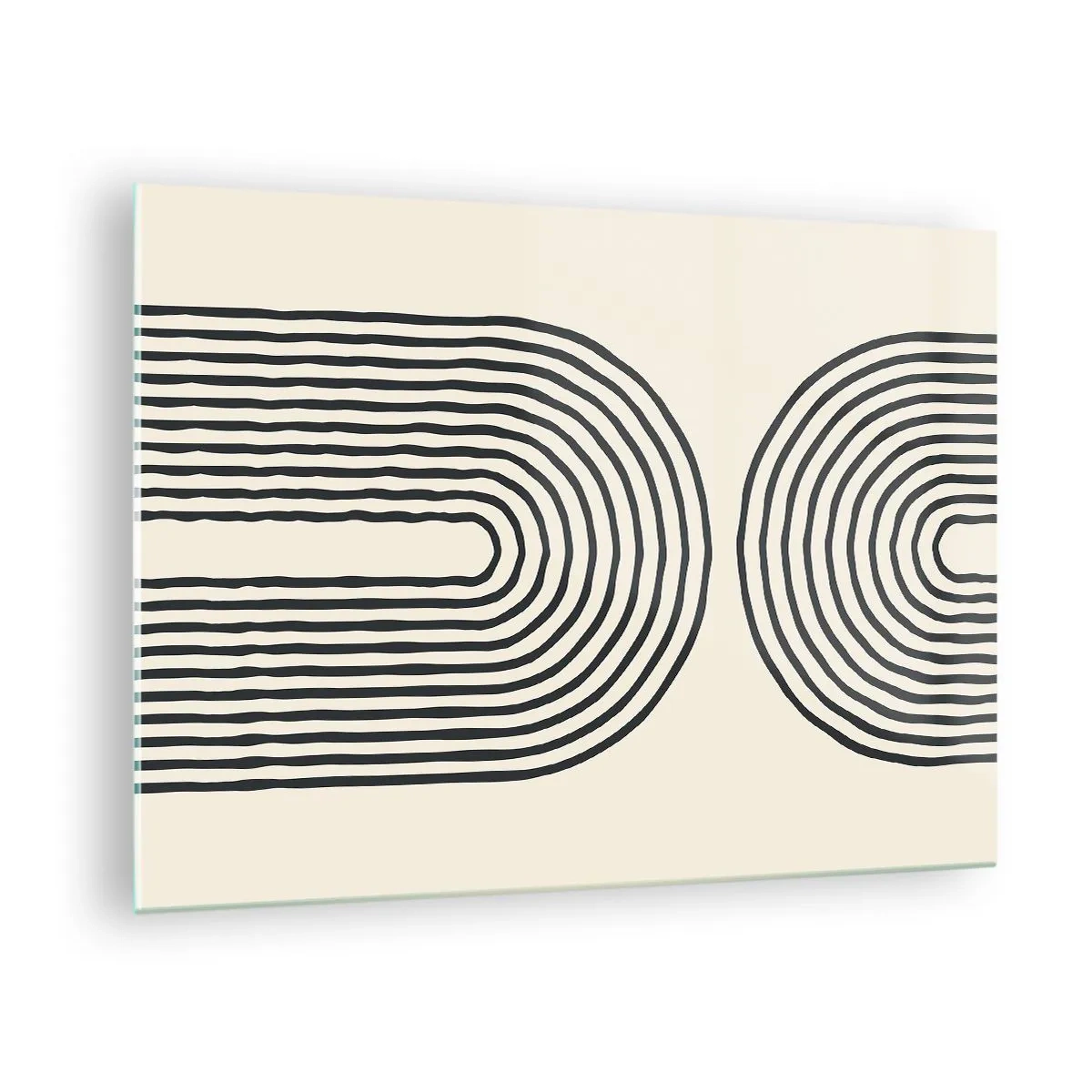 Impression sur verre - Image sur verre - Une peinture abstraite en noir et blanc représentant des lignes en forme d'arc. - 70x50cm - Dans un instant... - Décoration murale moderne pour le salon et la chambre ARTTOR