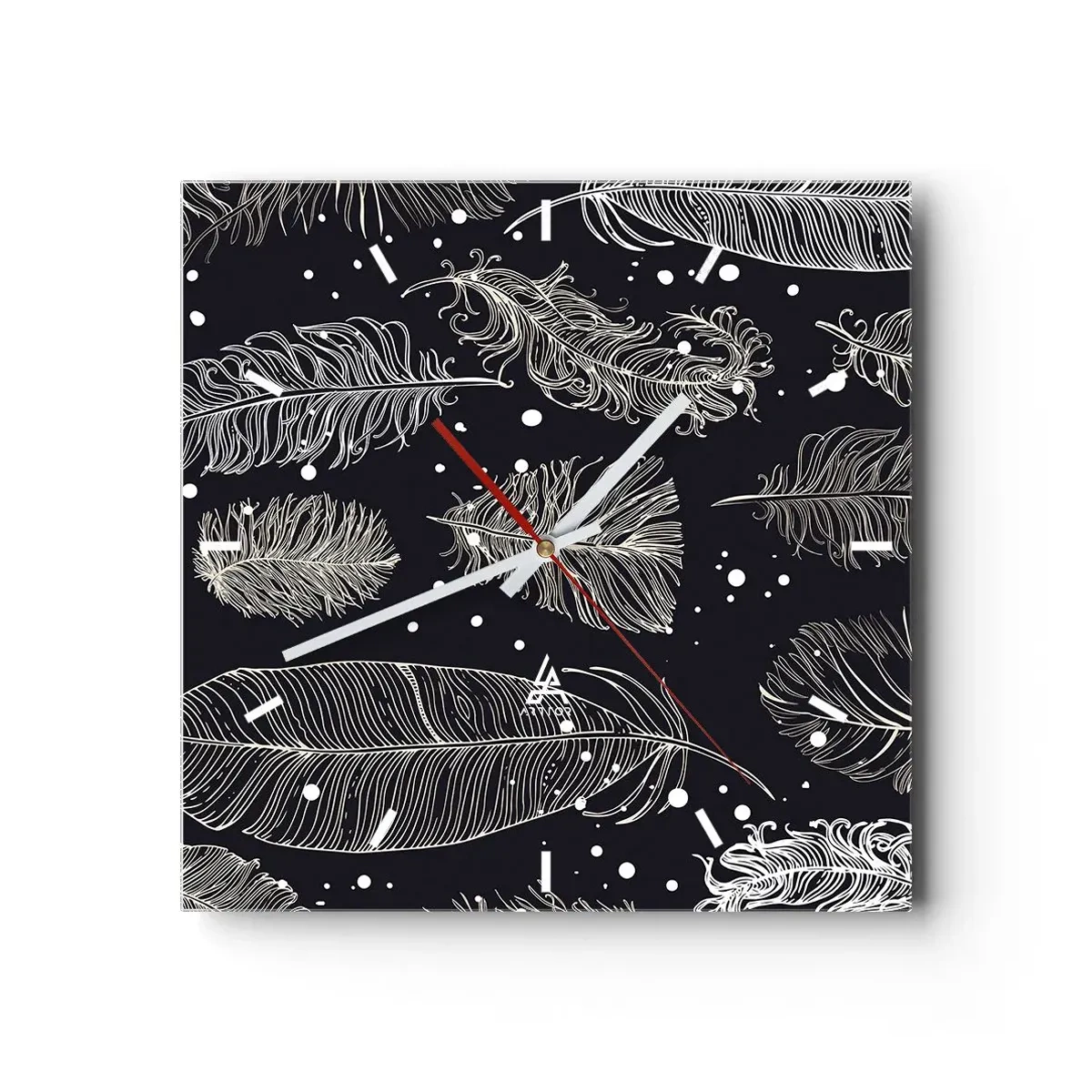 Horloge murale - Pendule murale - Plumes blanches délicates sur fond bleu marine - 30x30cm - Toile de plumes - Décoration murale moderne pour le salon et la chambre ARTTOR