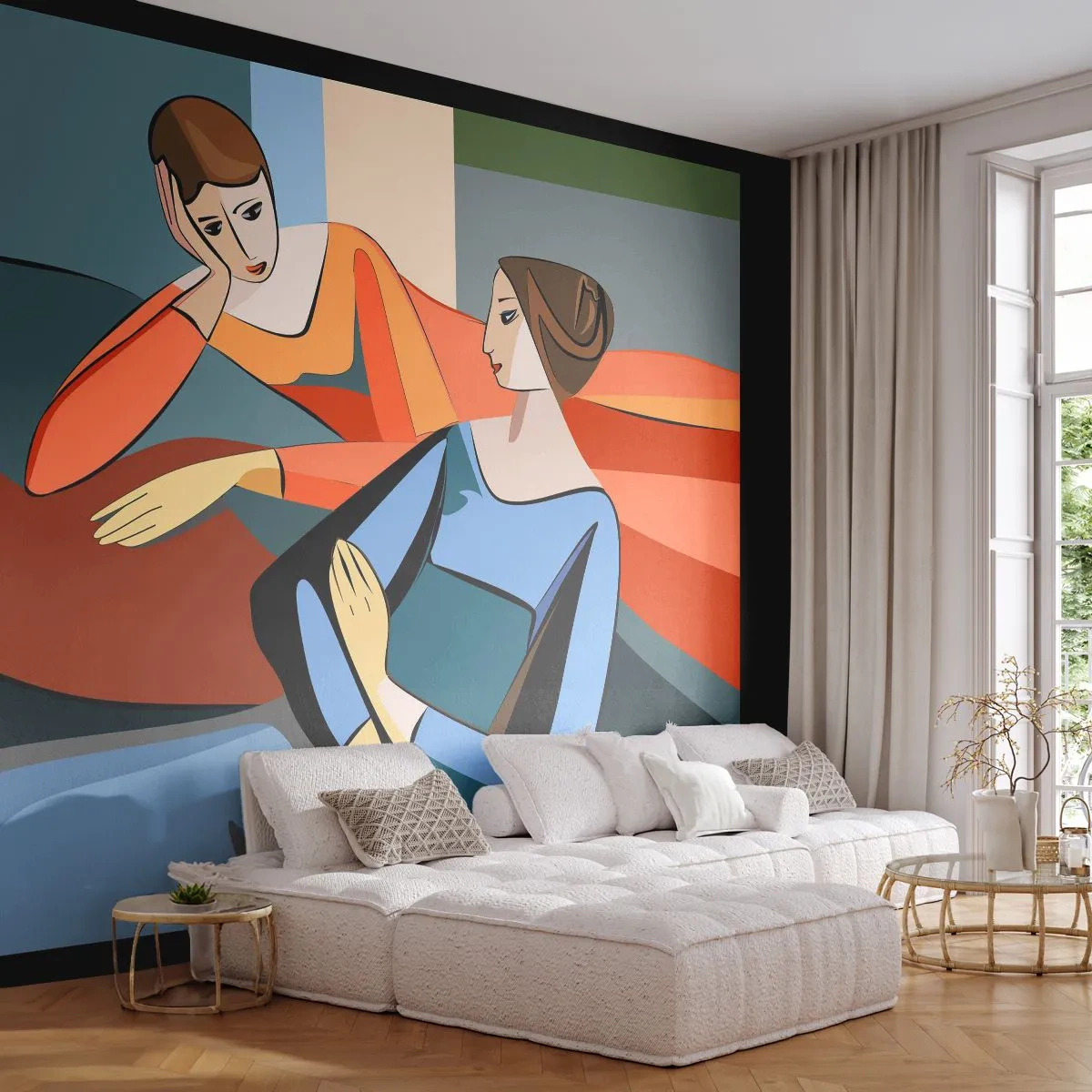 Papier Peint Autocollant Deluxe Sticker - Un moment de confiance - Cubisme, Portrait, Femmes - 100x70 cm