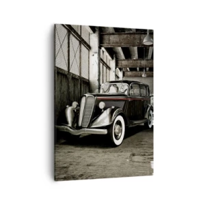 Impression sur toile - Image sur toile - Voiture rétro élégante dans un entrepôt brut - 50x70cm - L'élégance éternelle des années 30 - Décoration murale moderne pour le salon et la chambre ARTTOR