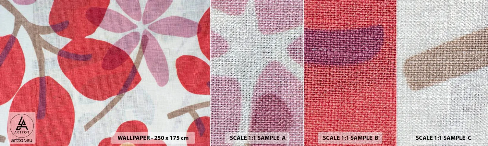 Échantillon de Papier Peint Premium Canvas - Composition florale dans les roses - Bohème, Fleurs, Minimalisme - 100x30 cm