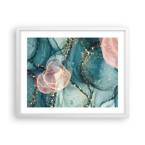 Affiche dans un cadre blanc - Poster - Soie bleu, tulle rose - 50x40 cm