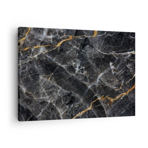Impression sur toile - Image sur toile - Détails noirs et dorés de la surface en marbre - 70x50cm - La vie intérieure de la pierre - Décoration murale moderne pour le salon et la chambre ARTTOR