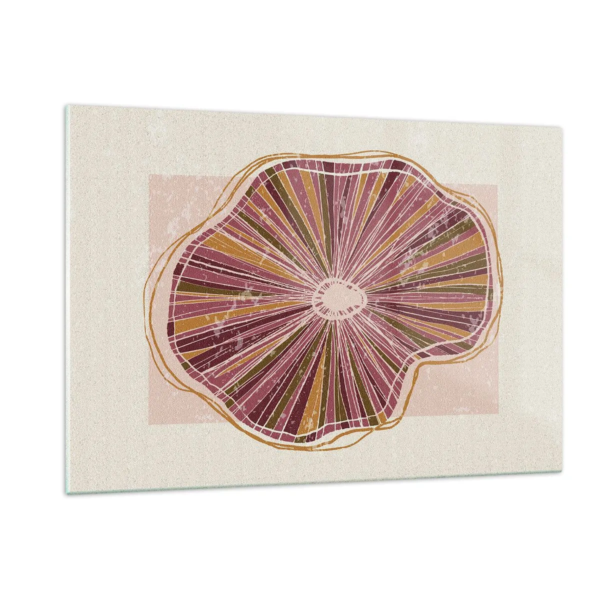 Impression sur verre - Image sur verre - Une forme organique rayonnante dans des tons de rose et de marron - 120x80cm - Abstraction rayonnante - Décoration murale moderne pour le salon et la chambre ARTTOR