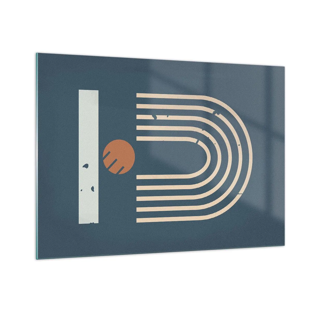 Impression sur verre - Image sur verre - Composition géométrique rétro sur fond sombre - 100x70cm - Géométrie sur la grenade - Décoration murale moderne pour le salon et la chambre ARTTOR