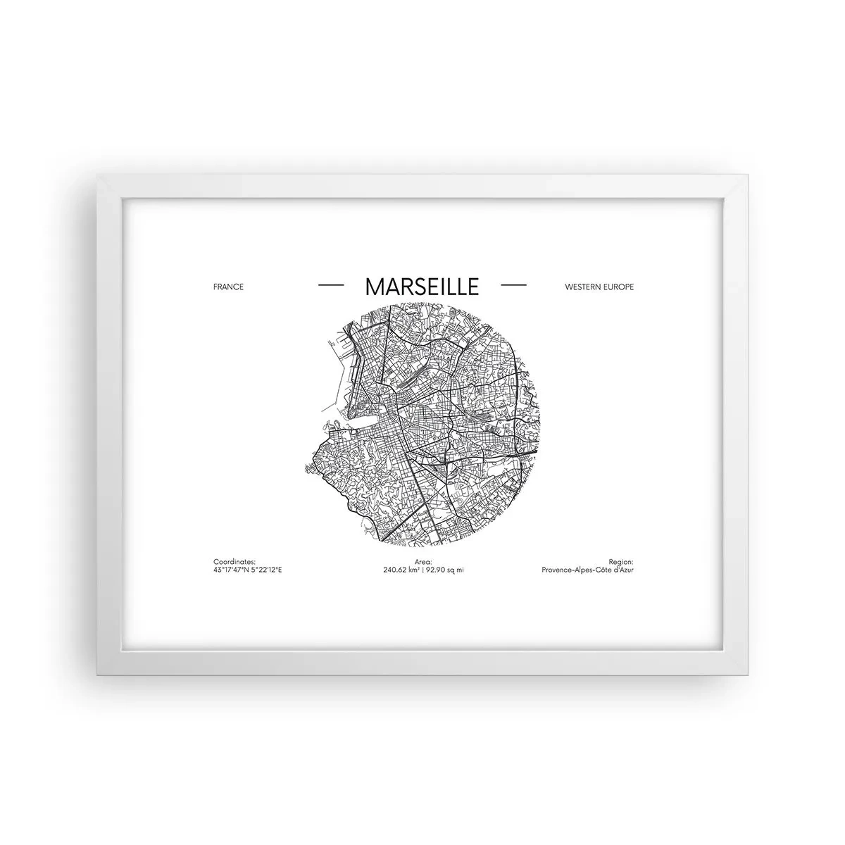 Affiche dans un cadre blanc - Poster - Anatomie de Marseille - 40x30 cm