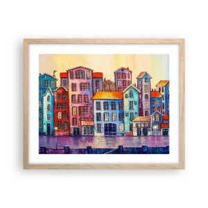 Affiche dans un chêne clair - Poster - Une ville comme dans un conte de fées - 50x40 cm