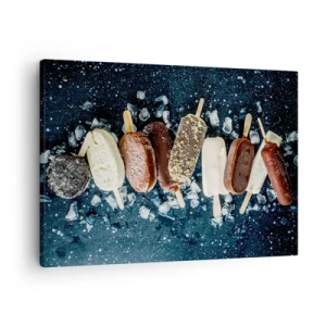 Impression sur toile - Image sur toile - Des glaces colorées disposées sur de la glace avec un fond sombre - 70x50cm - Le goût de l'été chaud - Décoration murale moderne pour le salon et la chambre ARTTOR