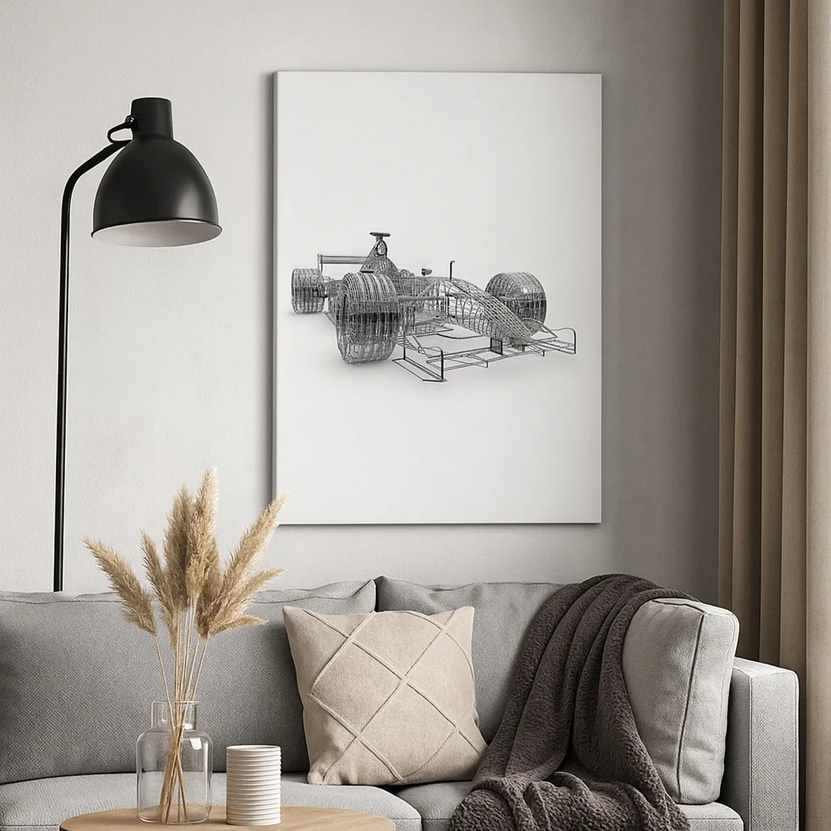 Impression sur toile - Image sur toile - Un croquis de conception d'une voiture de course sur un fond clair - 50x70cm - Design parfait - idée de course - Décoration murale moderne pour le salon et la chambre ARTTOR