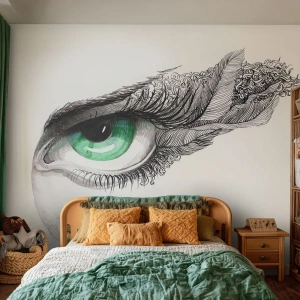 Papier Peint Photo Premium Sand - Oeil vert avec décoration artistique - 100x70cm - Belle et prête à l'attaque - Décoration murale moderne pour le salon et la chambre ARTTOR
