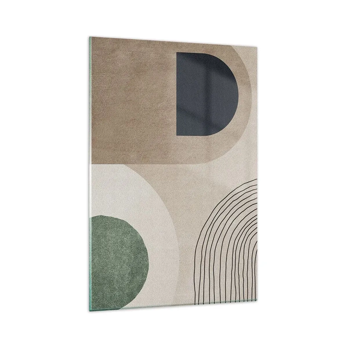 Impression sur verre - Image sur verre - Formes géométriques dans les tons beige et vert - 80x120cm - La douceur de l'ovale - Décoration murale moderne pour le salon et la chambre ARTTOR