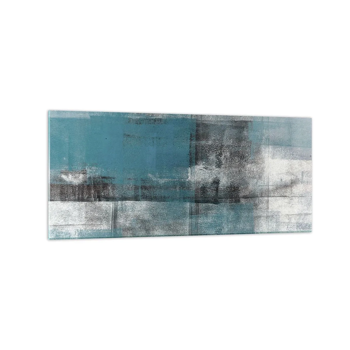 Impression sur verre - Image sur verre - Une composition abstraite dans des tons de bleu avec texture et couches. - 120x50cm - Eau et air - Décoration murale moderne pour le salon et la chambre ARTTOR
