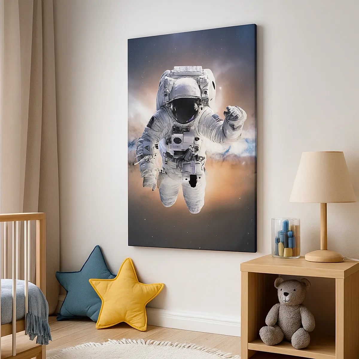 Impression sur toile - Image sur toile - Astronaute dans l'espace - 50x70cm - Salutations de l'espace - Décoration murale moderne pour le salon et la chambre ARTTOR