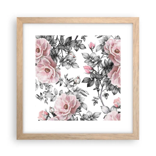 Affiche dans un chêne clair - Poster - Se perdre dans les fleurs des roses - 30x30 cm
