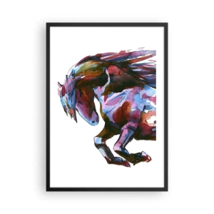 Affiche dans un cadre noir - Poster - Cheval abstrait coloré dans une pose dynamique - 50x70cm - Dans le ravissement - Décoration murale moderne pour le salon et la chambre ARTTOR