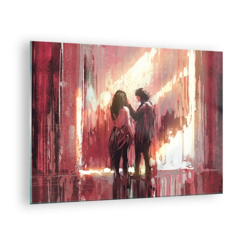 Impression sur verre - Image sur verre - Un couple dans la lumière chaleureuse d'un décor abstrait - 70x50cm - L'éternel spectacle de l'amour - Décoration murale moderne pour le salon et la chambre ARTTOR