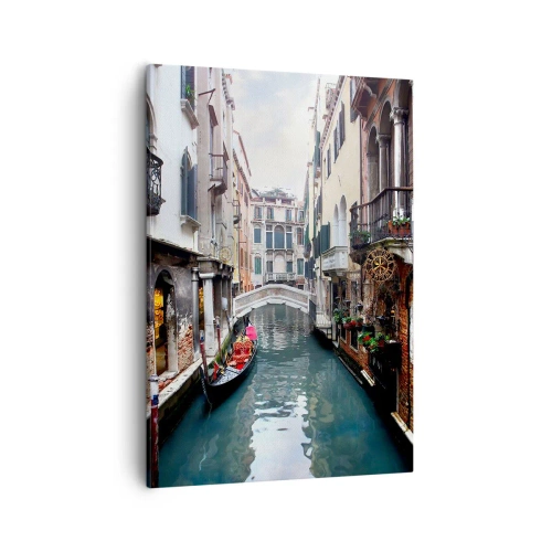 Impression sur toile - Image sur toile - Un canal à Venise avec une gondole et des bâtiments historiques - 50x70cm - Paysage vénitien avec une gondole et un pont - Décoration murale moderne pour le salon et la chambre ARTTOR
