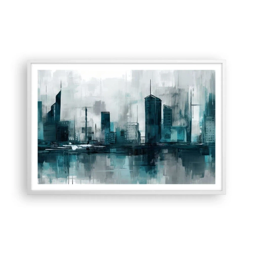 Affiche dans un cadre blanc - Poster - Une ville couleur de pluie - 91x61 cm