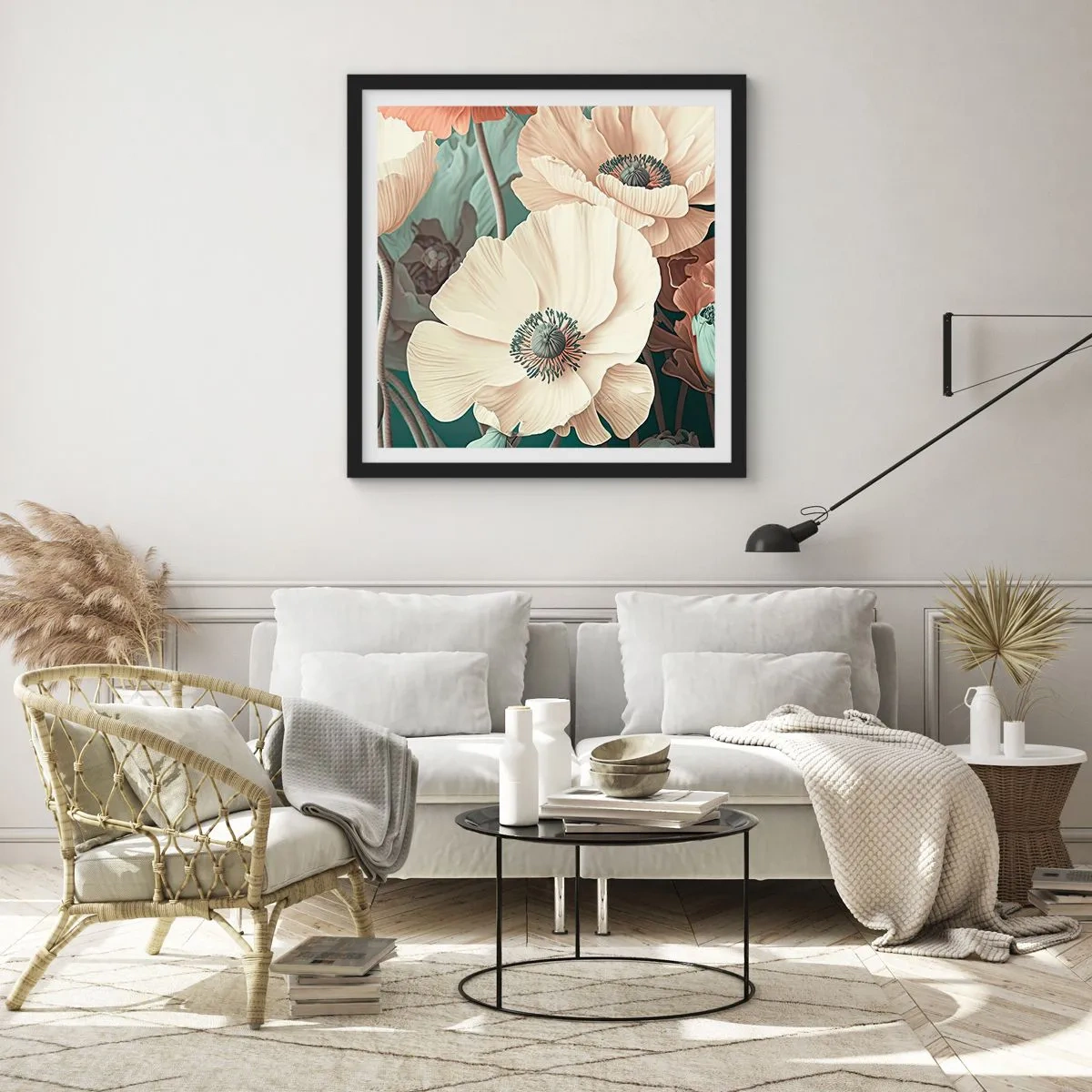 Affiche dans un cadre noir - Poster - Le murmure des coquelicots - 40x40 cm