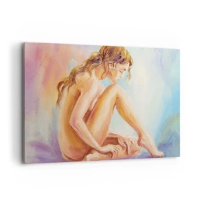 Impression sur toile - Image sur toile - Une délicate figure de femme sur un fond pastel - 120x80cm - Acte de jeunesse - Décoration murale moderne pour le salon et la chambre ARTTOR