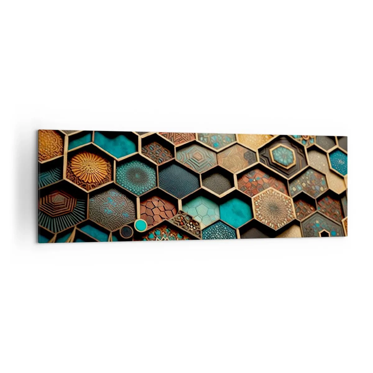 Impression sur toile - Image sur toile - Ornements colorés aux motifs hexagonaux - 160x50cm - Ornements arabes – variation - Décoration murale moderne pour le salon et la chambre ARTTOR