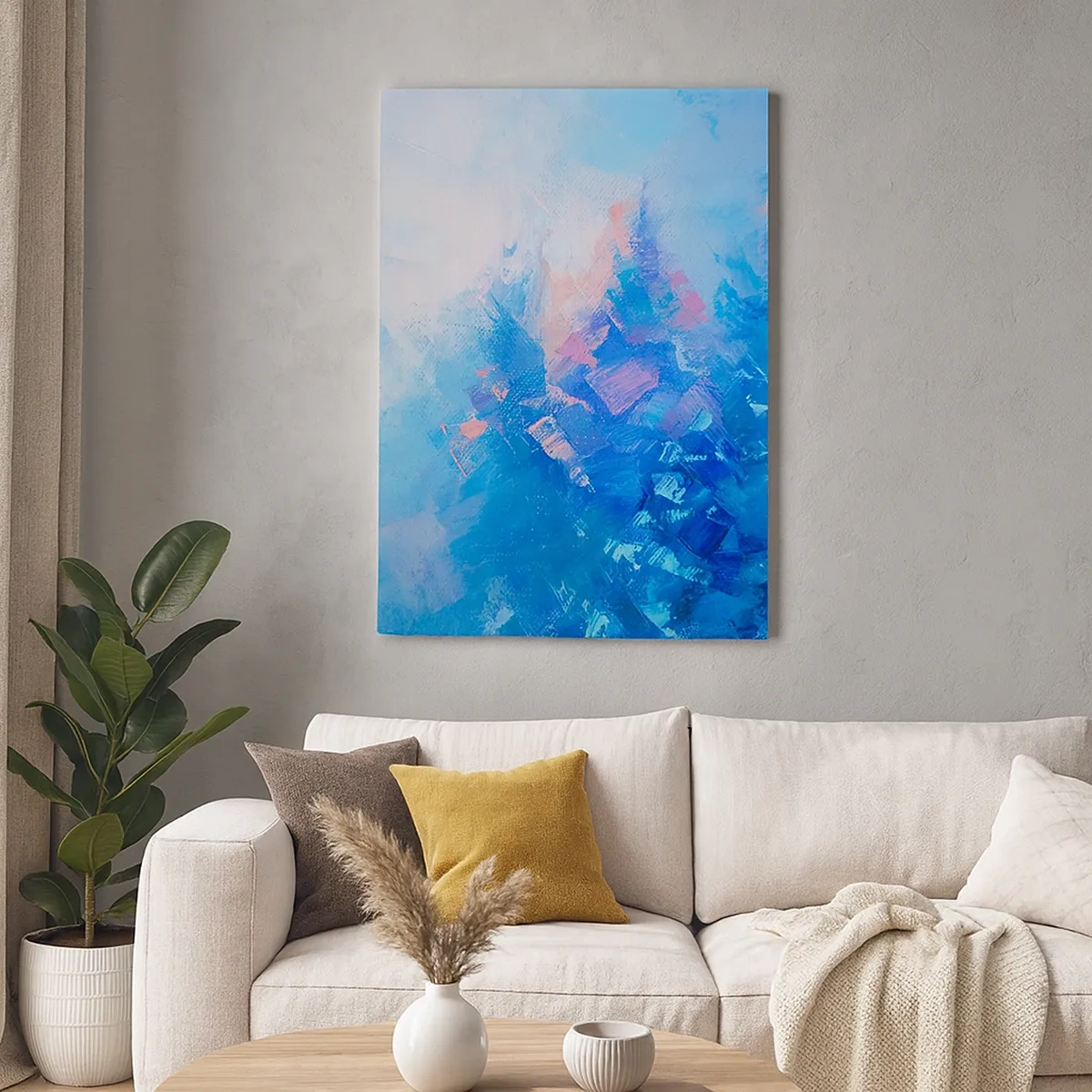 Impression sur toile - Image sur toile - Composition abstraite dans les tons de bleu et de rose - 50x70cm - Abstraction hivernale - Décoration murale moderne pour le salon et la chambre ARTTOR