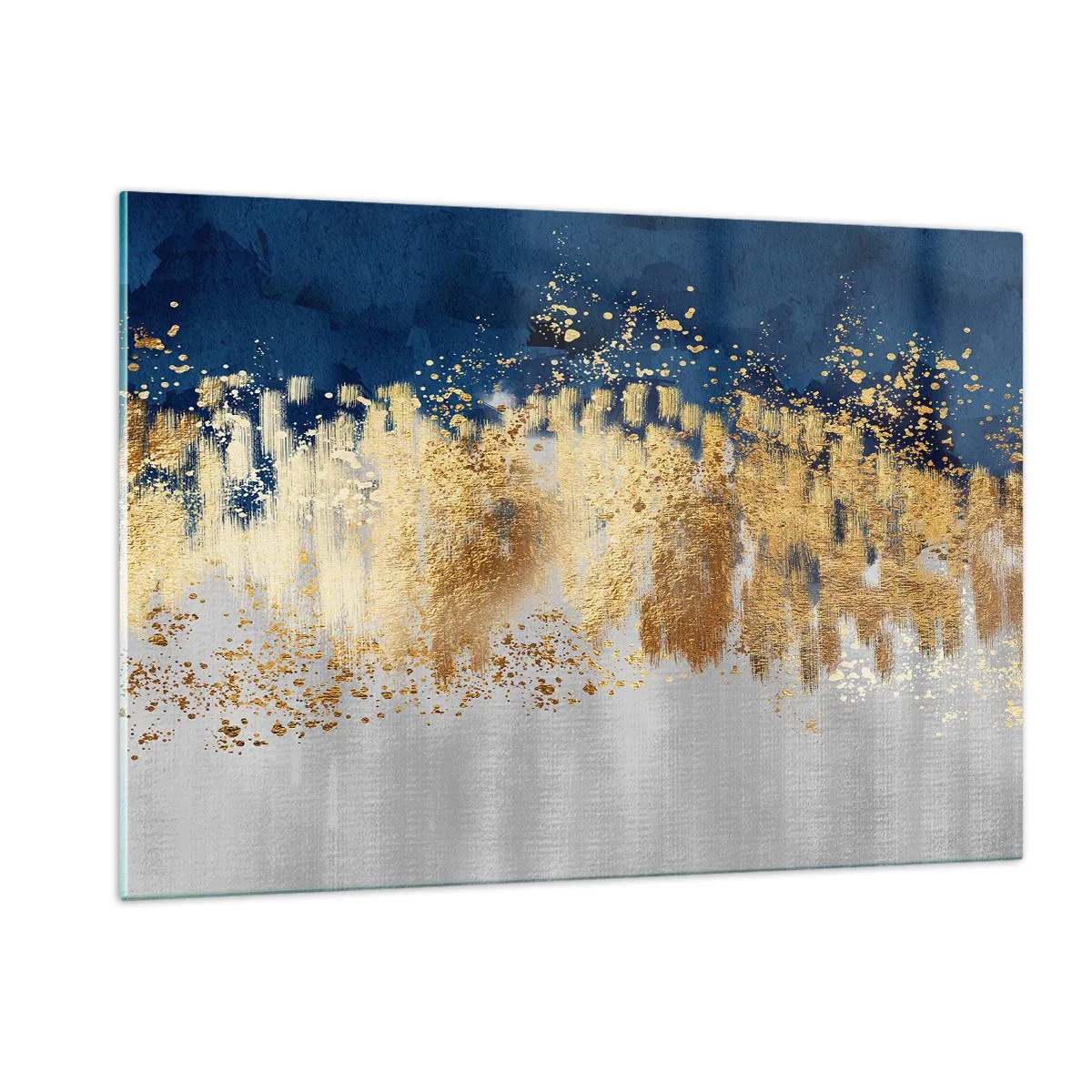 Impression sur verre - Image sur verre - Des accents dorés sur un fond bleu marine et argent - 120x80cm - Une composition moderne et pétillante - Décoration murale moderne pour le salon et la chambre ARTTOR