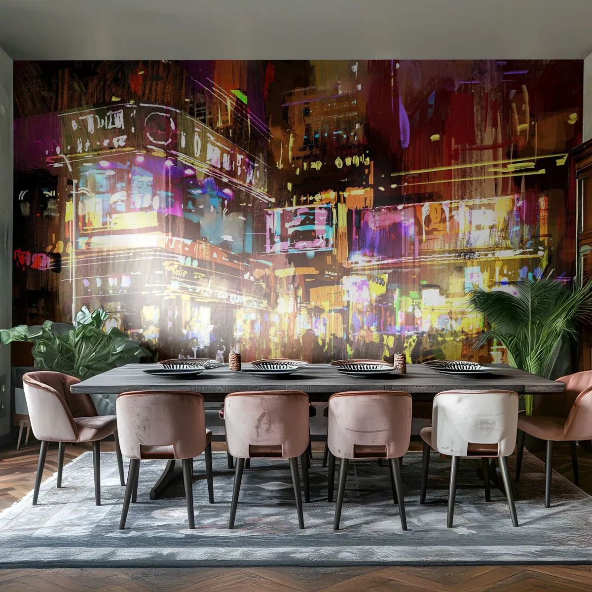 Papier Peint Autocollant Deluxe Sticker - Dans une mer de lumière - Ville, Architecture, Vie nocturne - 300x210 cm