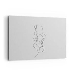 Impression sur toile - Image sur toile - Un dessin minimaliste de deux visages sur une seule ligne. - 100x70cm - Chaleur de désir renaissant - Décoration murale moderne pour le salon et la chambre ARTTOR