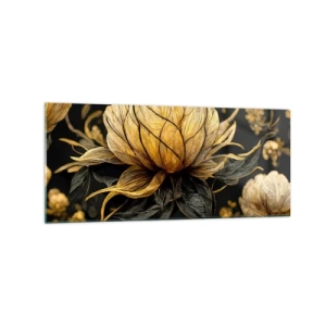 Impression sur verre - Image sur verre - Fleur dorée sur fond sombre - 120x50cm - Fragilité subtile - Décoration murale moderne pour le salon et la chambre ARTTOR