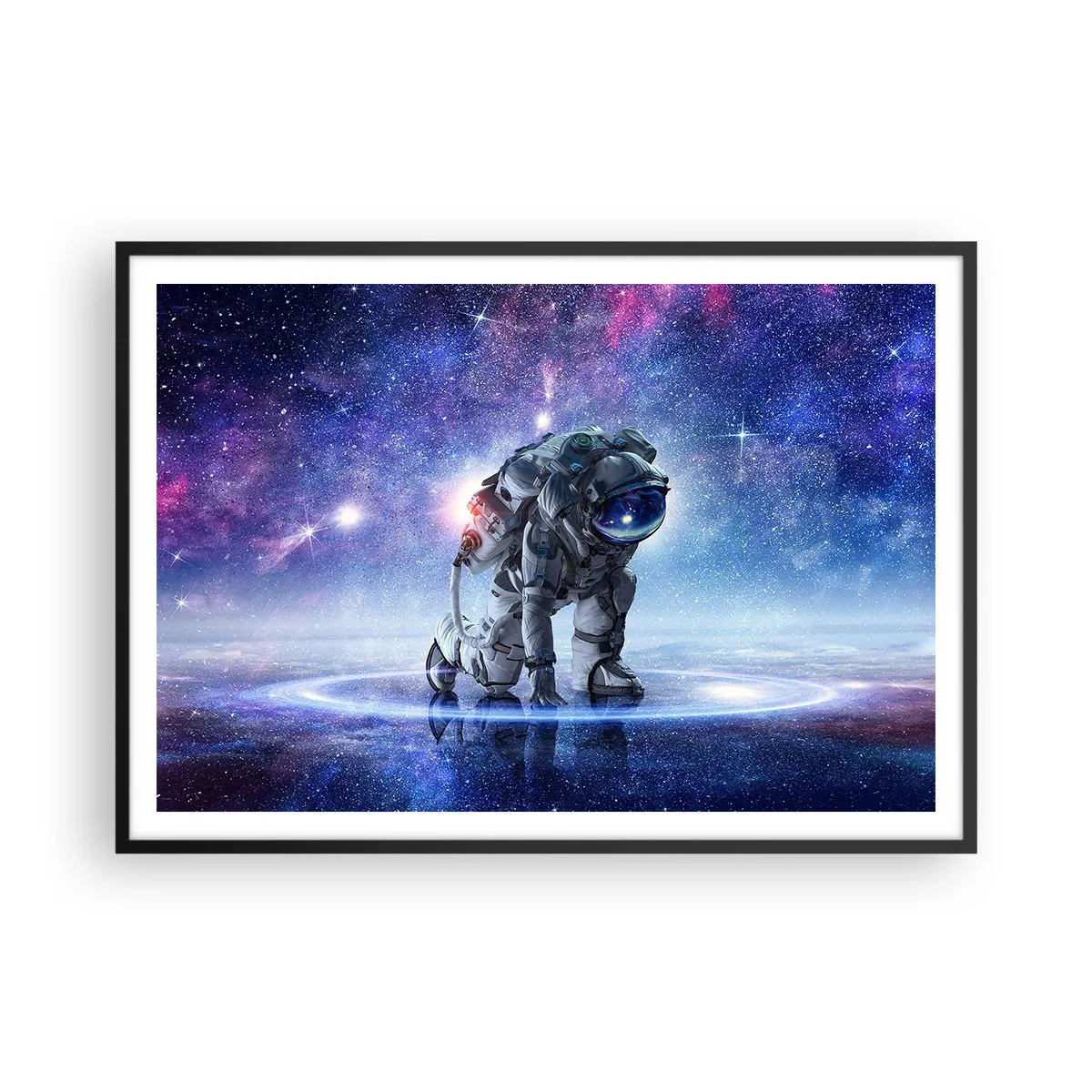 Affiche dans un cadre noir - Poster - Astronaute dans un paysage galactique - 100x70cm - Le ciel étoilé au dessus de moi - Décoration murale moderne pour le salon et la chambre ARTTOR