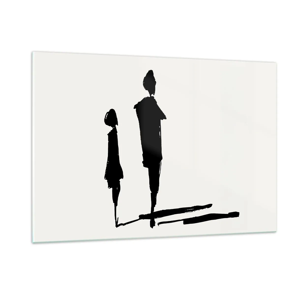 Impression sur verre - Image sur verre - Silhouettes noires de deux personnages avec des ombres sur un fond clair - 120x80cm - Êtes-vous sûr qu'ils sont ensemble ? - Décoration murale moderne pour le salon et la chambre ARTTOR