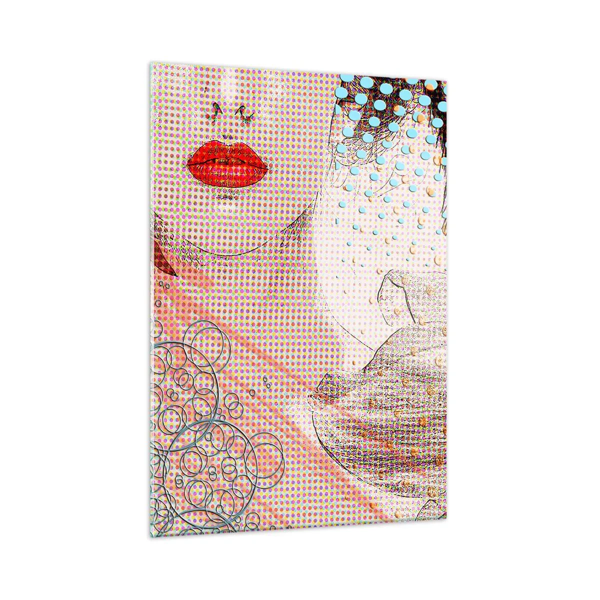 Impression sur verre - Image sur verre - Illustration d'un portrait de femme avec une fleur en arrière-plan dans le style pop art - 50x70cm - Héroïne de bande dessinée - Décoration murale moderne pour le salon et la chambre ARTTOR