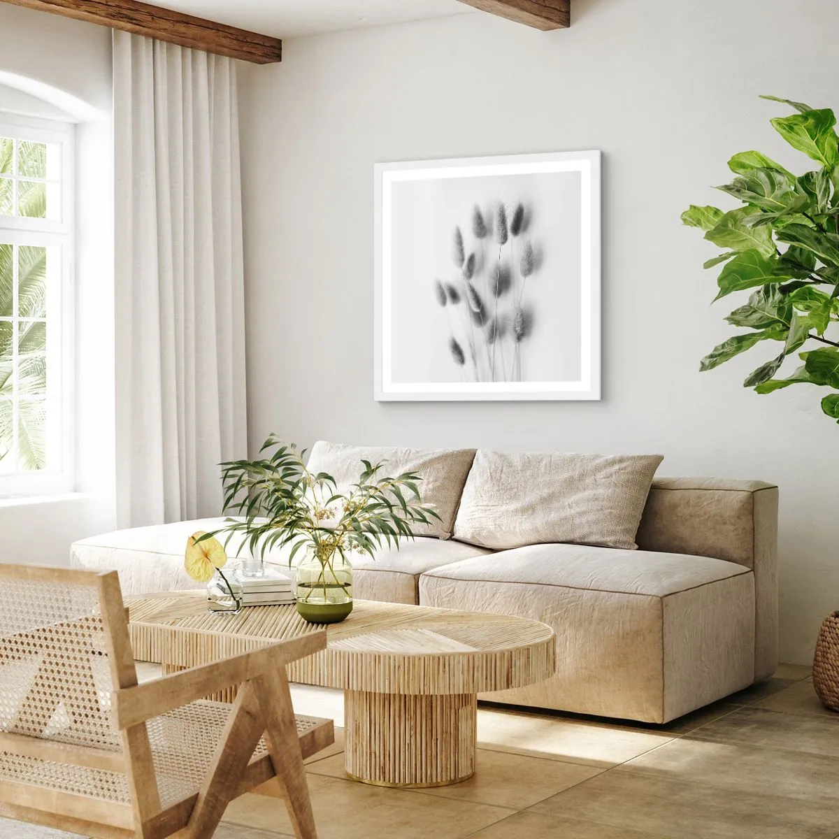 Affiche dans un cadre blanc - Poster - Son herbe duveteuse - 60x60 cm