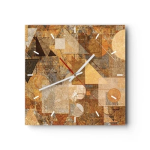 Horloge murale - Pendule murale - Figures géométriques abstraites aux tons chauds - 30x30cm - Étude cubique de marron - Décoration murale moderne pour le salon et la chambre ARTTOR