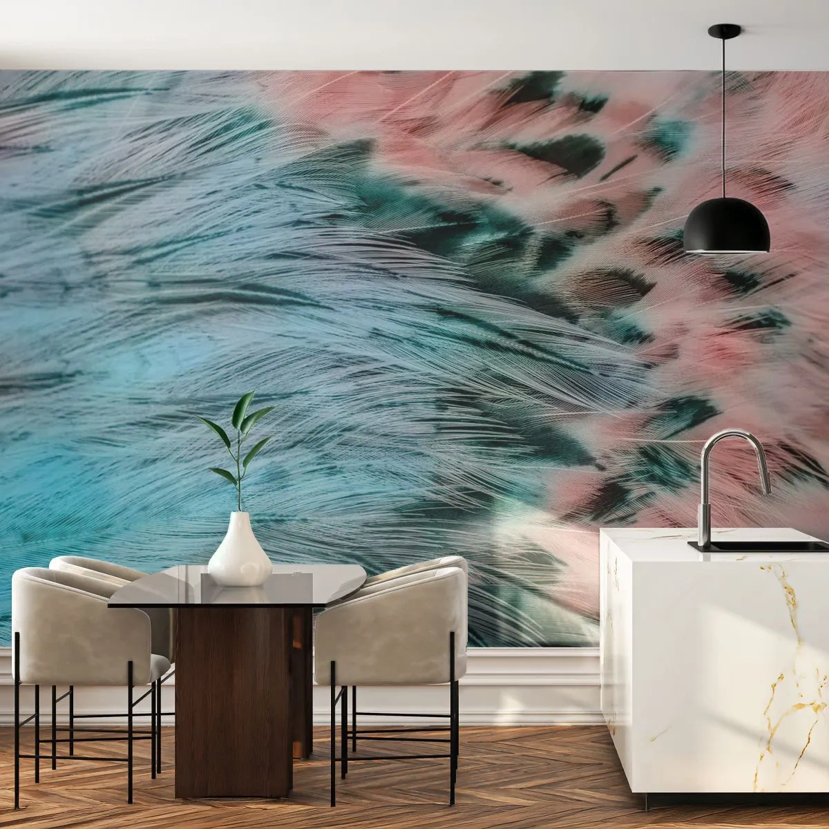 Papier Peint Photo Standard Eco - Duvet rose saphir - Abstraction, Morceau, Plumes d'oiseaux - 200x140 cm