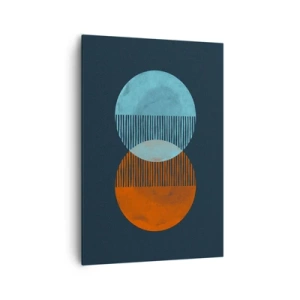 Impression sur toile - Image sur toile - Deux cercles orange et bleus sur fond sombre - 70x100cm - Fantaisie astronomique - Décoration murale moderne pour le salon et la chambre ARTTOR