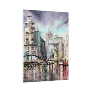 Impression sur verre - Image sur verre - Une rue de la ville sous la pluie avec un reflet spectaculaire des lumières - 50x70cm - Ce sera une soirée réussie - Décoration murale moderne pour le salon et la chambre ARTTOR