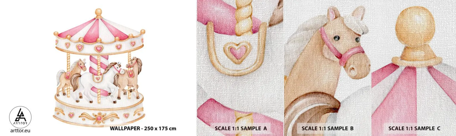 Échantillon de Papier Peint Premium Canvas - Le doux monde de l'enfance - Manège, Fille, Les chevaux - 100x30 cm