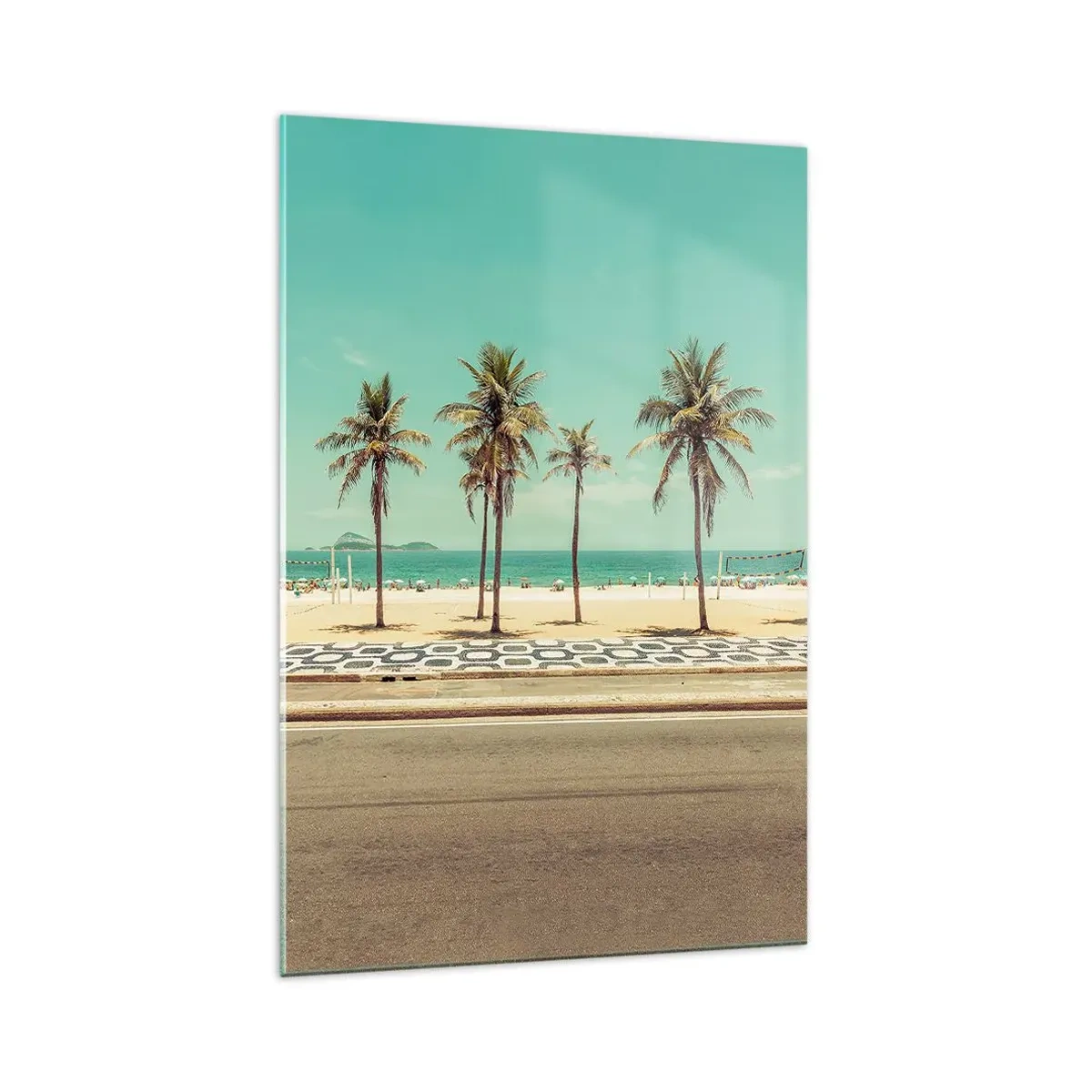 Impression sur verre - Image sur verre - Palmiers sur la plage surplombant la mer et le ciel bleu - 70x100cm - Gardien de plage - Décoration murale moderne pour le salon et la chambre ARTTOR