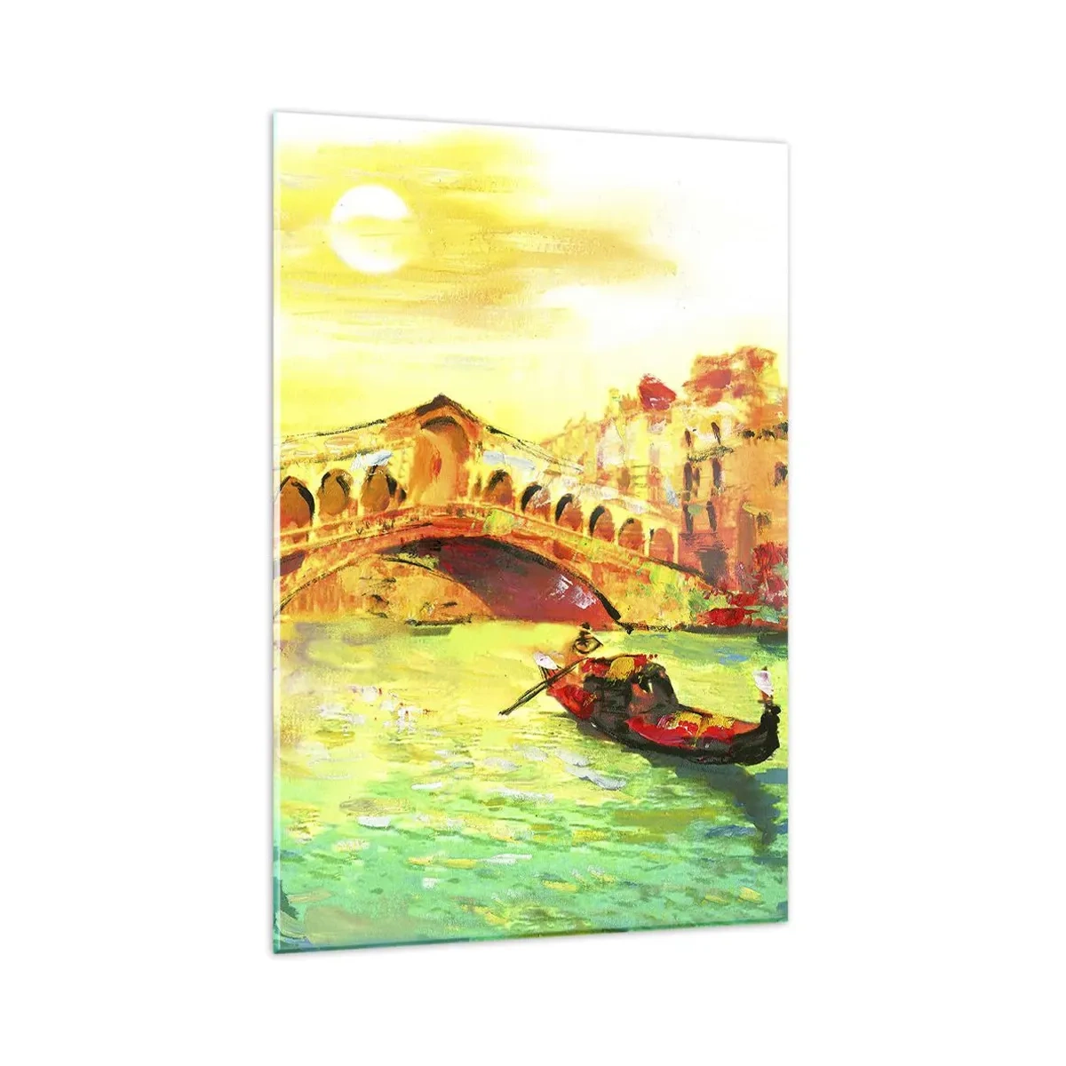 Impression sur verre - Image sur verre - Un pont pittoresque sur le canal avec une gondole à la lumière du soleil couchant - 80x120cm - Un pèlerinage d'amoureux - Décoration murale moderne pour le salon et la chambre ARTTOR