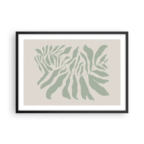 Affiche dans un cadre noir - Poster - Un motif de brindilles délicat avec des feuilles dans une nuance de vert émeraude - 70x50cm - Brindille d'émeraude - Décoration murale moderne pour le salon et la chambre ARTTOR