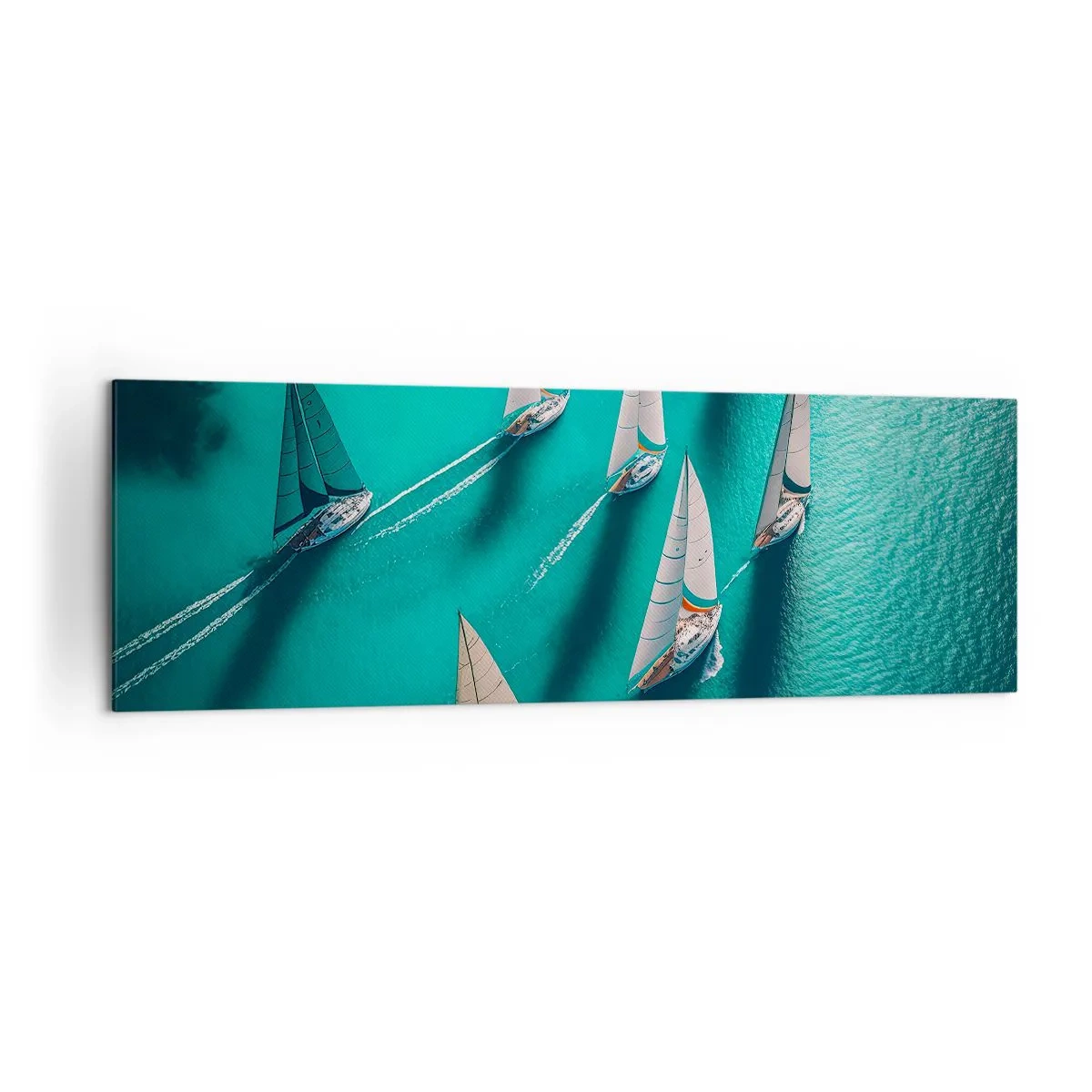 Impression sur toile - Image sur toile - Yachts sur l'eau turquoise en mouvement dynamique - 160x50cm - Dans une compétition avec le vent - Décoration murale moderne pour le salon et la chambre ARTTOR
