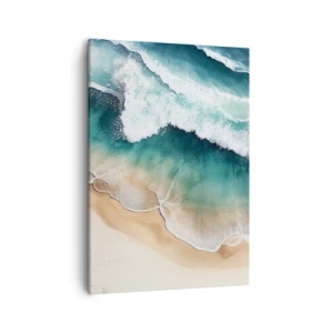 Impression sur toile - Image sur toile - Vue sur la plage et les vagues de la mer dans des tons turquoise - 50x70cm - La rencontre éternelle - Décoration murale moderne pour le salon et la chambre ARTTOR