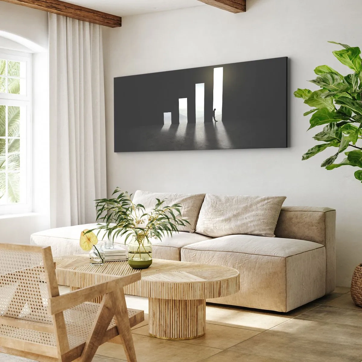 Impression sur toile - Image sur toile - Croissance symbolique sous forme de passages éclairés par la lumière - 120x50cm - Succès – impression - Décoration murale moderne pour le salon et la chambre ARTTOR